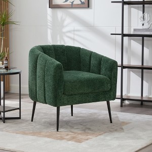 29.9'' Chenille Upholstered Channel Tufted Vanity Barrel Accent Chair with Metal Legs, Round Lounge Single Sofa Armchair for Bedroom - 1 of 4