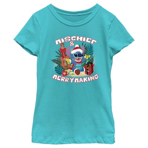 Girl's Lilo & Stitch Mischief and Merrymaking T-Shirt - Tahiti Blue - Large