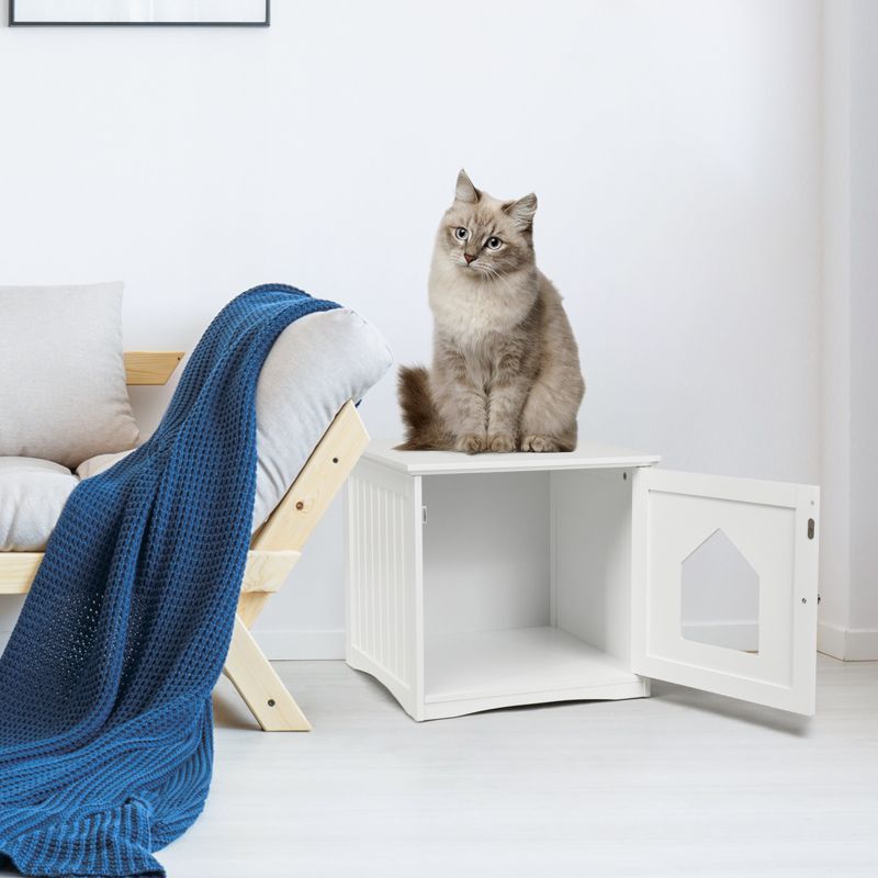 Tangkula Wooden Pet Cat House Litter Box Cat Washroom Nightstand Cat Storage Bench, 4 of 11