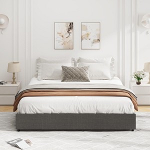 Platform Bed Frame, Fabric Upholstered with 4 Storage Drawers, No Box Spring Needed, Wooden Slats Support, Noise Free, Easy Assembly, Grey/Full - 1 of 4