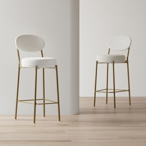 Velvet Upholstered Bar Stools Set of 2 with Footrest & Golden Metal Frame, 29" Seat Height for Kitchen-3irtyhousy - 1 of 4