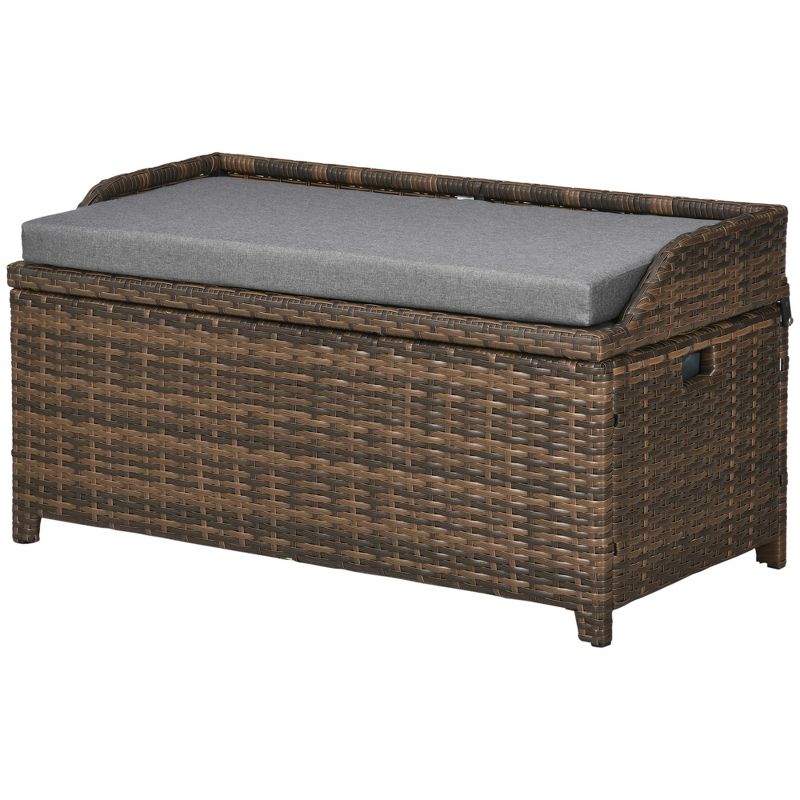 Outsunny Storage Bench Rattan Wicker Garden Deck Box Bin with Interior Waterproof Bag and Comfy Cushion, Gray, 5 of 8