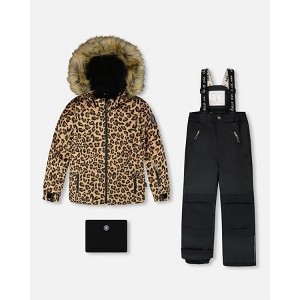 Deux par Deux Girl Two-Piece Play Snowsuit with Animal Print Jacket Black - 1 of 4