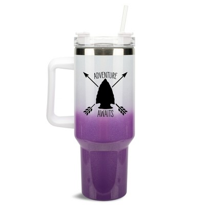 100 North Adventure Awaits Arrowhead Wrap-Around 40 Oz. Stainless Steel Water Bottle Coffee Mug, Spill & Leak Resistant, Travel Tumbler with Handle,