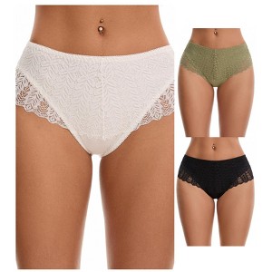 INSPIRE CHIC 3 Packs Women's Mid Rise Breathable Soft Lace Overlay Underwear Seamless Hipster Briefs - 1 of 4