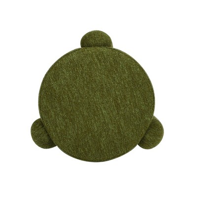 Moss Green Boucle Round Upholstered Ottoman with Eucalyptus Legs