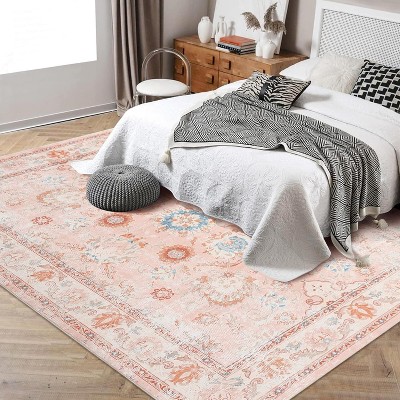 10 x13 Floral Medallion Area Rug - 8x10 Washable Boho Print Indoor Accent Carpet, Low-Pile, Non-Slip Soft Rug for Home