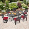7-Piece Cast Aluminum Patio Dining Set with Rectangle Table, 2 swivel chairs and 4 fixed dining chairs, Red Cushions and Umbrella Hole - 2 of 4