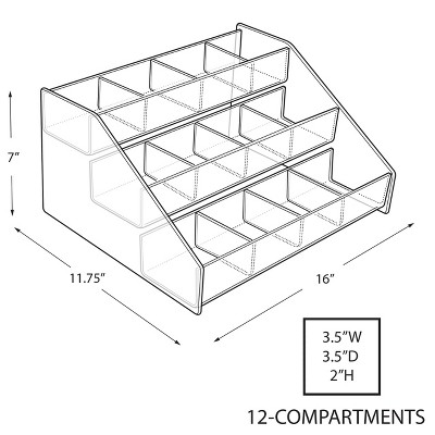 Clear Acrylic Three-Tier 12 Compartment Counter Display Rack