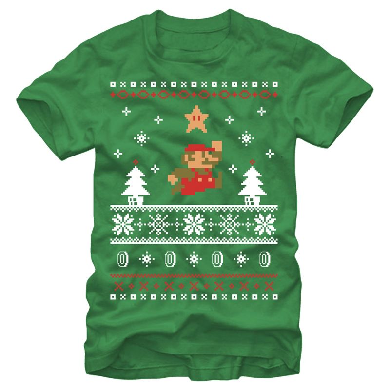 Men's Nintendo Ugly Christmas Mario Jump Star T-Shirt, 1 of 5