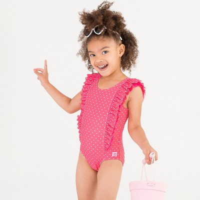 RuffleButts Toddler Girls Waterfall One Piece Swimsuit - Hot Pink Hearts, Size: 5 — фото 5