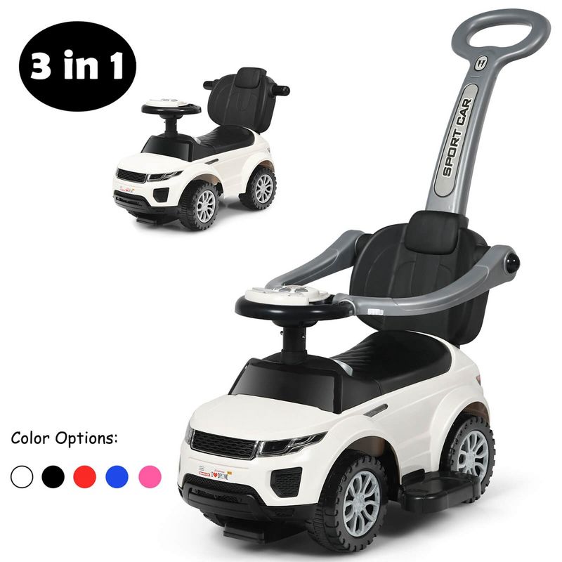 Costway 3 in 1 Ride on Push Car Toddler Stroller Sliding Car w/Music White\Black\Blue\Pink\Red, 4 of 11