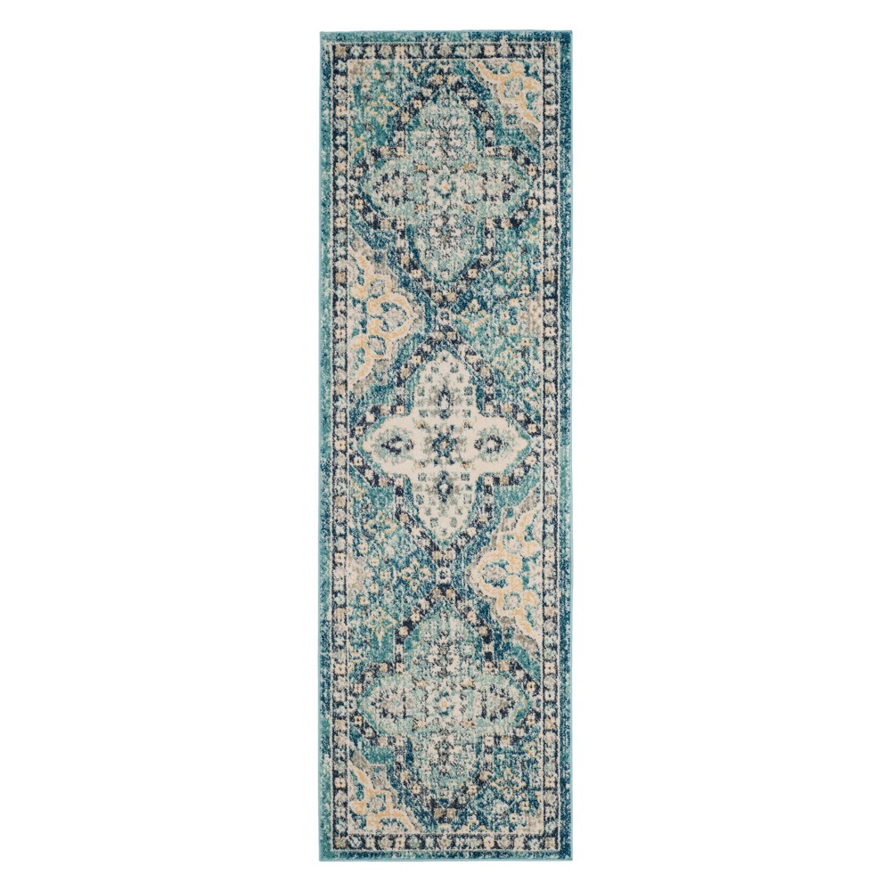 2'2inx7' Runner Medallion Light Blue/Ivory - Safavieh