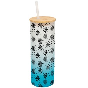 Elanze Designs Falling Snow Winter Scene Wrap-Around Design 25 Ounce Frosted Gradient Glass On-The-Go Coffee Travel Skinny Tumbler Mug Cup, Bamboo Lid - 1 of 1