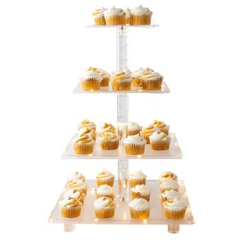 4-Tier Cupcake Stand - Square Acrylic Display Stand with LED Lights for Birthday, Tea Party, or Wedding Dessert Tables by Great Northern Party
