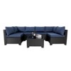 FIONECA Deluxe 7-Piece Outdoor Patio Furniture Set ¨C Black Rattan Sectional Sofa with Blue Cushions & Table - 4 of 4