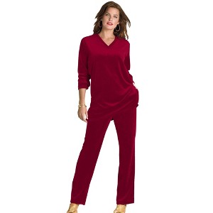 Roaman's Women's Plus Size Petite Velour Jogger Set - 1 of 4