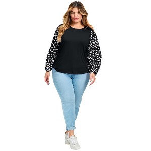 Avenue Women's Plus Size Mix Media Heart Sleeve Top - 1 of 4