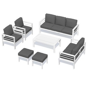 COWLOWN 7 Piece Black Aluminum Patio Furniture, Modern Outdoor Conversation Set, Perfect for Balcony, Porch, Lawn or Yard - 1 of 4