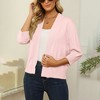 Women's Lightweight 3/4 Sleeve Cropped Cardigan Sweater Open Front Short Shrugs,Pink - M - 2 of 4
