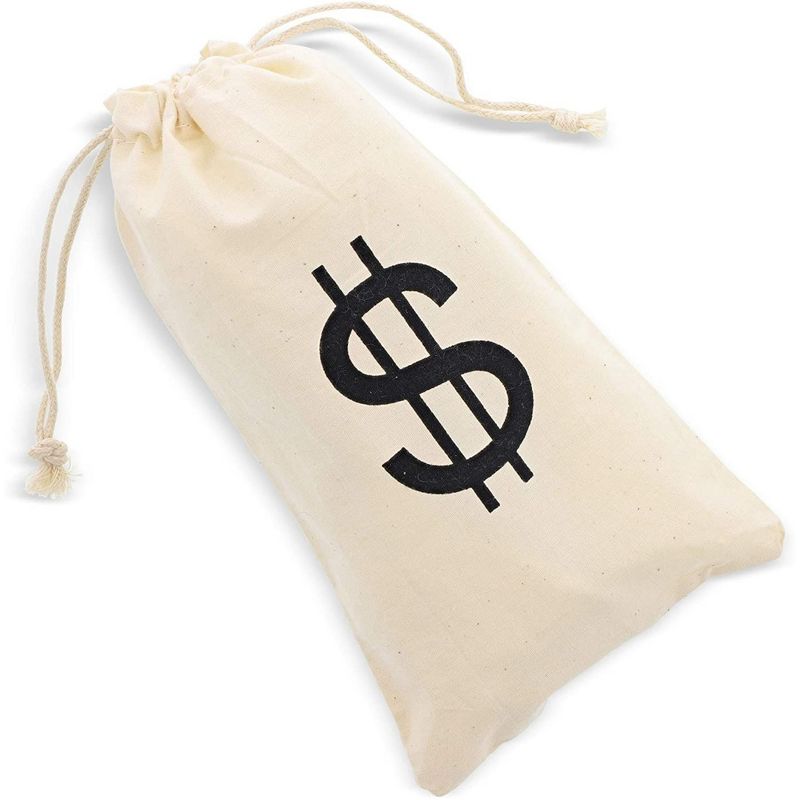 Juvale 7" Set of 12 Money Bag Pouches with Drawstring Closure Canvas Cloth and Dollar Sign Design for Toy Party Favors, 4 of 6