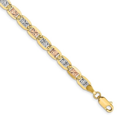 Black Bow Jewelry 4.75mm 14k Gold Tri-Color Solid Fancy Pave Anchor Chain Bracelet