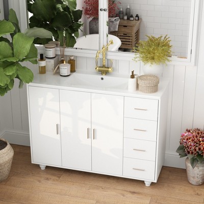 FUFU&GAGA White Bathroom Vanity: Modern Design with Integrated Sink & Ample Storage