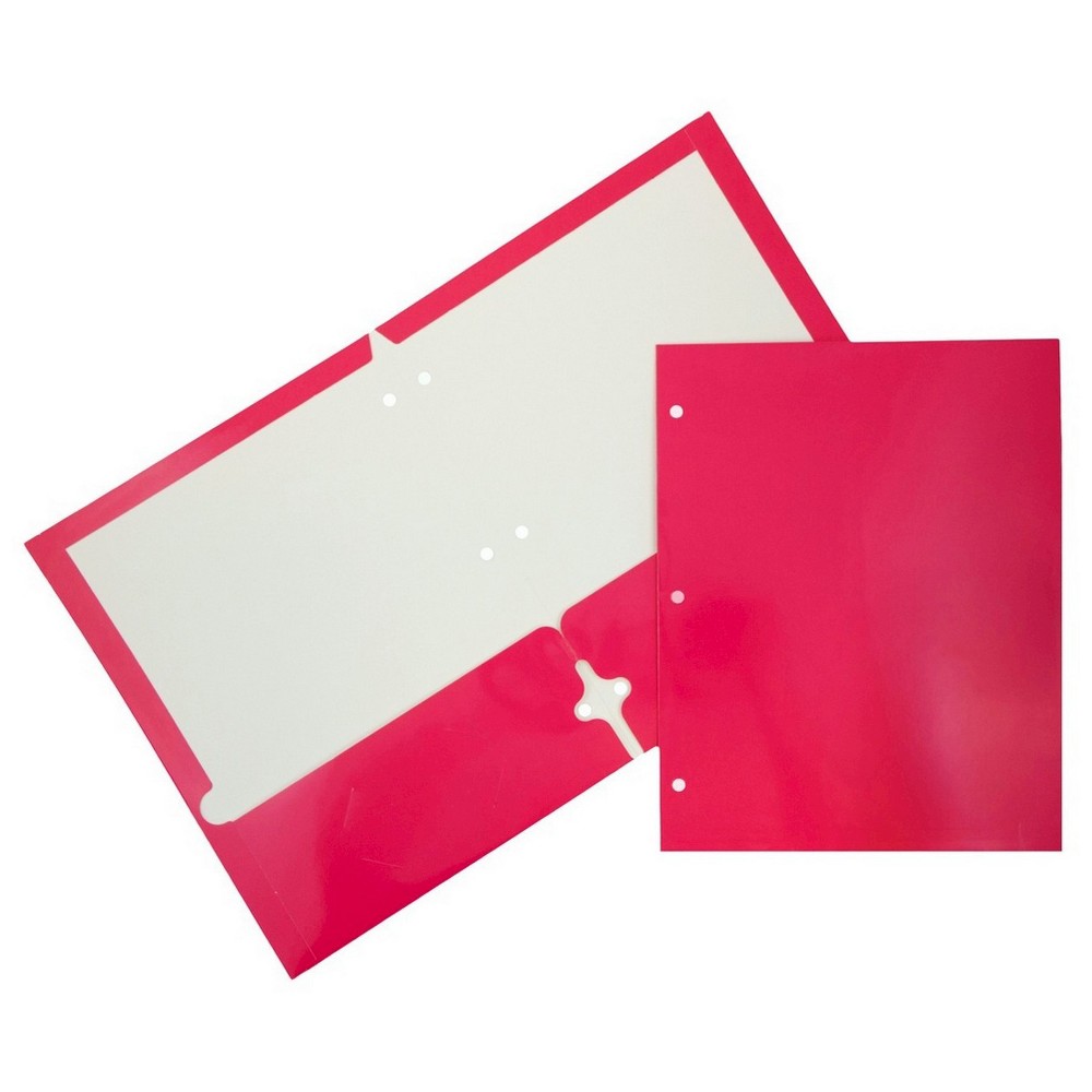 Photos - File Folder / Lever Arch File JAM 6pk 3 Hole Punch 2 Pocket Glossy Paper Folder - Pink: Paper Folders with Pockets, 100 Sheet Capacity, Non-Pronged