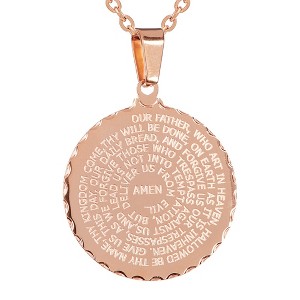 Steeltime Ladies stainless steel english prayer round pendant with 18'' ball chain. Color Options: Silver, Gold, Rose Gold - 1 of 2