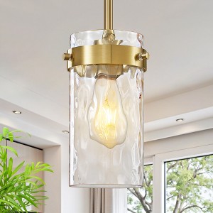 POWLIG 4.72" Modern Pendant Light with Glass Shade, Height Adjustable Chandelier for Kitchen Island, Dining Room or Entryway - 1 of 4