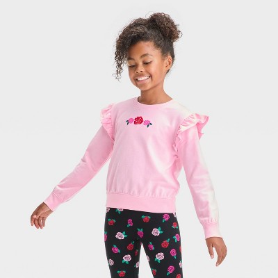 Girls' French Terry Valentine's Day Pullover Sweatshirt - Cat & Jack™ Pink S