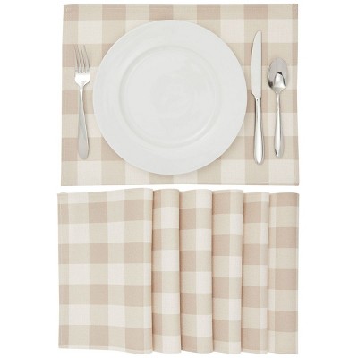 Farmlyn Creek Buffalo Check Placemats Set of 6 for Dining Table, 12.75x16.75 in, Beige and White