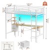 Hausource Twin Size Loft Bed with LED Light, L-Shaped Desk, 2 Drawers & Shelf, Charging Station - 3 of 4