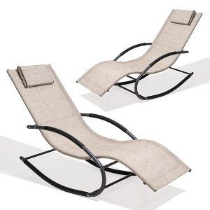 Crestlive Products Patio Rocking Chair Curved Rocker Chaise Lounge Chair with Pillow for Beach Yard Pool - 1 of 4