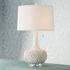 Possini Euro Design Natalia Modern Country Cottage Table Lamp 27" Tall White Ceramic Glaze Textured Floral Drum Shade for Bedroom Living Room Bedside - 2 of 4