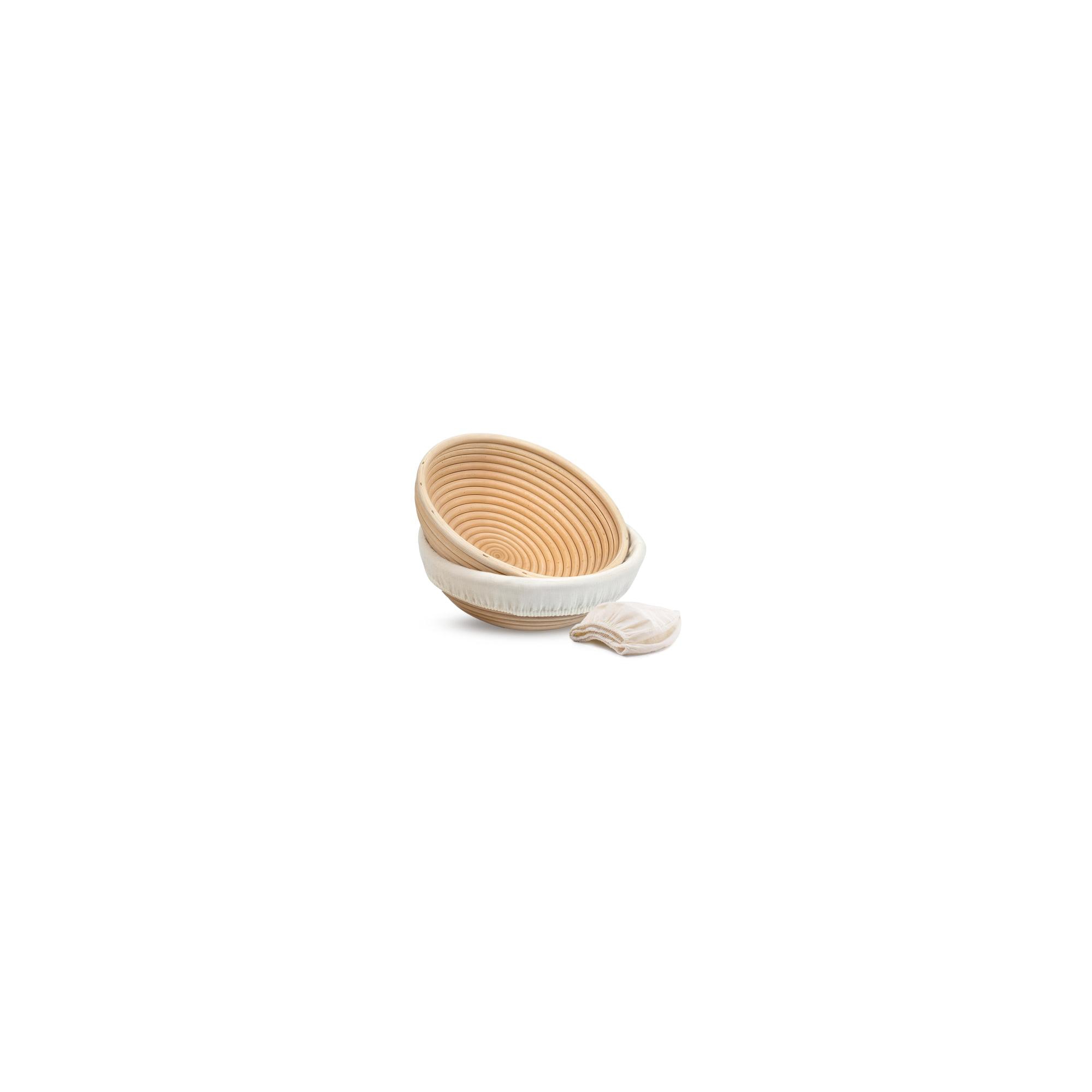 Set of 2 Round Banneton Bread Proofing Baskets 9 Inch Natural Rattan with Cloth Liners by Kook