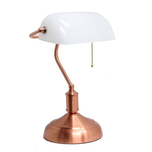 Executive Banker's Desk Lamp With Glass Shade Rose Gold - Simple