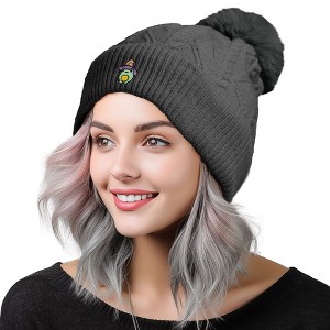 Dalix Sorcerer Frog Cable Knit Pom Beanie - 1 of 4
