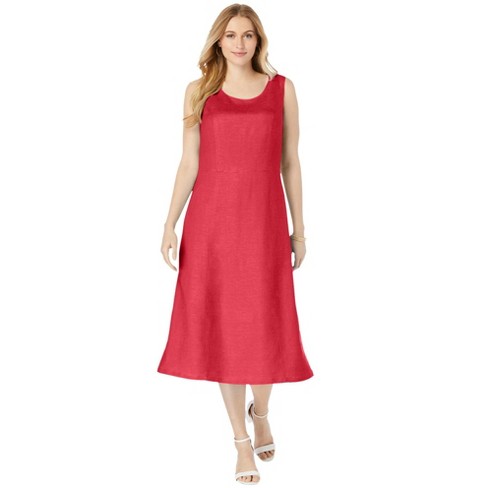Jessica London Women's Plus Size Linen Fit & Flare Dress - 12 W, Red