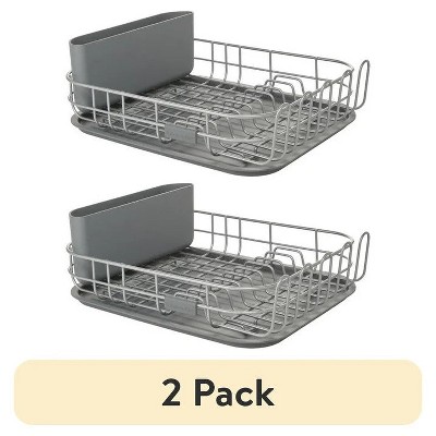 LunaLulinlk (2 pack) Low Profile Metal Stacking Dish Drying Rack, Charcoal Gray
