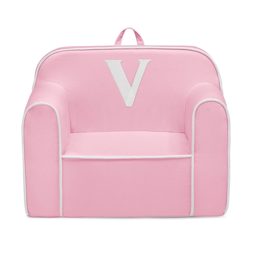 Delta Children Personalized Monogram Cozee Foam Kids' Chair - Customize with Letter V - 18 Months and Up - Pink & White -  88964235