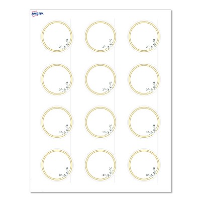 Avery Labels, 2" Diameter, Matte Gold Border w/ Florals, 120ct