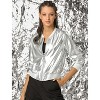 INSPIRE CHIC Women's Holographic Fashion Stand Collar Metallic Lightweight Zip Bomber Jacket - 2 of 4