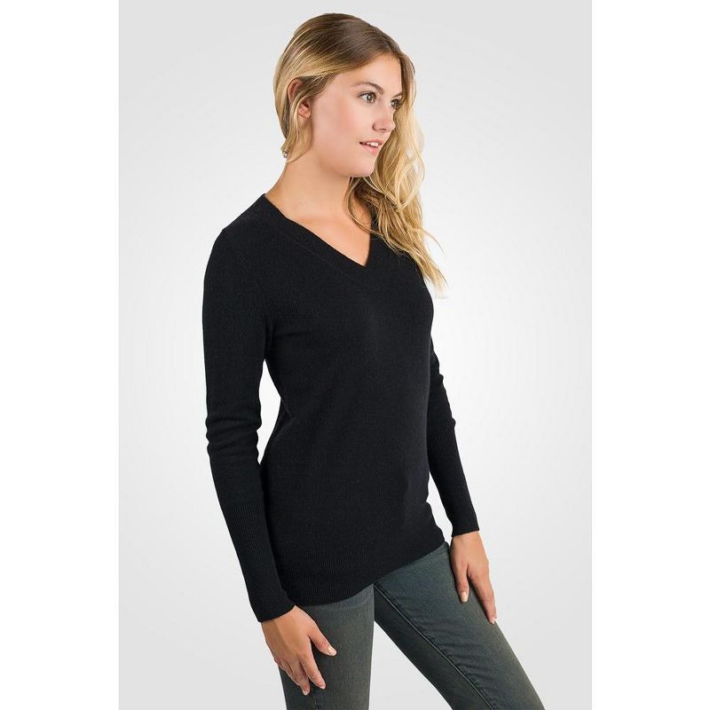 JENNIE LIU Women's 100% Pure Cashmere Long Sleeve Ava V Neck Pullover Sweater, 4 of 5