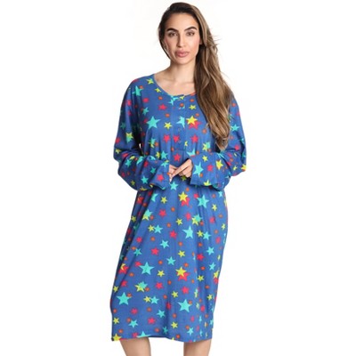Just Love Womens Nightgown - Long Sleeve Henley Oversized Sleepwear Gown