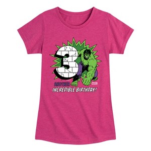 Girls' - Marvel - Hulk Incredible Birthday 3 Fitted Short Sleeve Graphic T-Shirt - 1 of 4