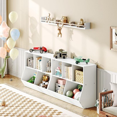 Hachikiko 35.4" L White Kids Bookshelf with Toy Storage Cubby, Children's Toy Shelf for Bedroom, Playroom, Kindergarten