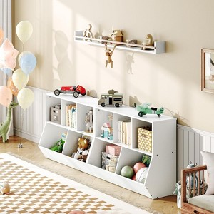 Hachikiko 35.4" L White Kids Bookshelf with Toy Storage Cubby, Children's Toy Shelf for Bedroom, Playroom, Kindergarten - 1 of 4