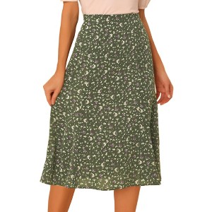 INSPIRE CHIC Women's Print Floral Peasant Elastic Waist A-Line Midi Skirts - 1 of 4