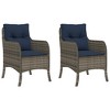 vidaXL 2 pcs Gray Poly Rattan Patio Chairs - Navy Blue Cushions, Weather-Resistant, Garden/Outdoor Seating, Washable Covers, 23"x26.4"x33.9" - 2 of 4